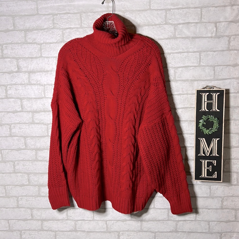 Andthewhy chunky red cable knit turtleneck sweater